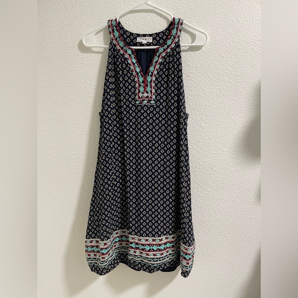 THML Navy Sleeveless Blouse with Patterned Trim